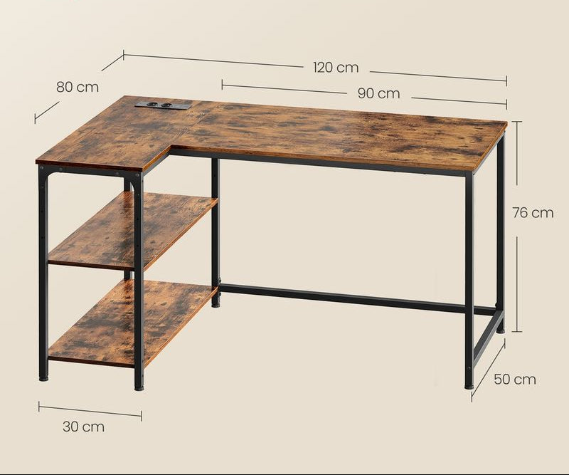 Γωνιακό Γραφείο Υπολογιστή L-Shape 120x80 εκ. με Αντιστρέψιμη Γωνία, Πολύπριζο & Ρυθμιζόμενο Ράφι LW-D132KD01