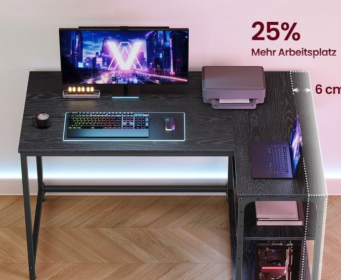 Γωνιακό Γραφείο Υπολογιστή L-Shape 110x80 εκ. με Αντιστρέψιμη Γωνία & Ρυθμιζόμενο Αποθηκευτικό Χώρο – Μεταλλικός Σκελετός LW-D135BE01
