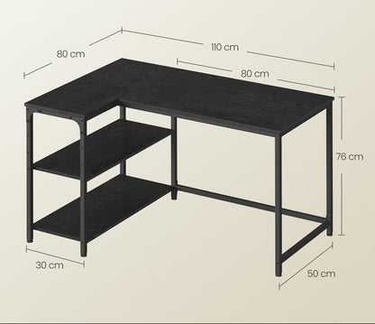 Γωνιακό Γραφείο Υπολογιστή L-Shape 110x80 εκ. με Αντιστρέψιμη Γωνία & Ρυθμιζόμενο Αποθηκευτικό Χώρο – Μεταλλικός Σκελετός LW-D135BE01