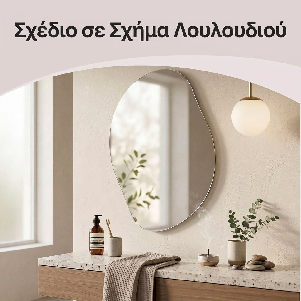 Διακοσμητικός Καθρέφτης Τοίχου σε Σχήμα Πετάλου Λουλουδιού Ασύμμετρος Σχεδιασμός με Γυαλί Ασφαλείας για Σαλόνι, Υπνοδωμάτιο & Είσοδο   60 x 45 εκ.   LWM-B35020BD01