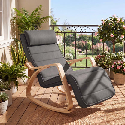 Πολυθρόνα Κουνιστή Relax με Ρυθμιζόμενο Υποπόδιο 5 Θέσεων Αναπαυτικό Προσκέφαλο και Ξύλινο Σκελετό 122 x 67 x 84 εκ    LY-YB3510G