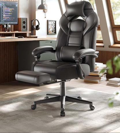 Bürostühle Sessel Gaming Computerstuhl mit Kopfstütze und Fußhocker Schwarz Rot OB-G77BR