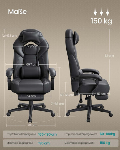 Bürostühle Sessel Gaming Computerstuhl mit Kopfstütze und Fußhocker Schwarz Rot OB-G77BR