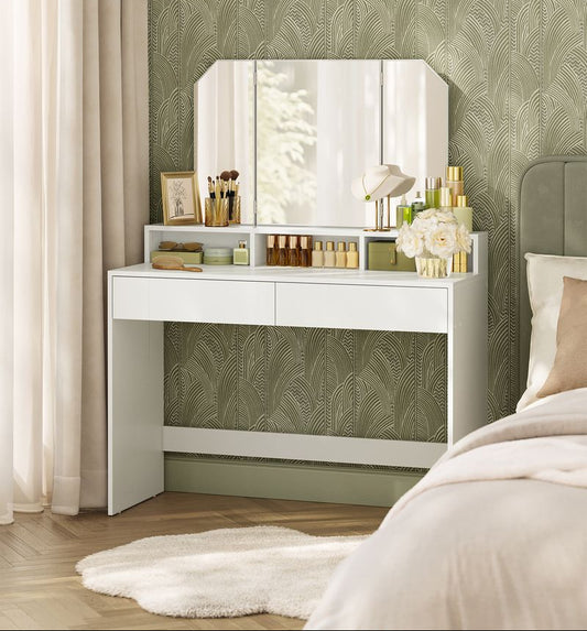 Dressing Table Makeup Dressing Table Bedroom Toilet Mirror Folding White RD-T115W01