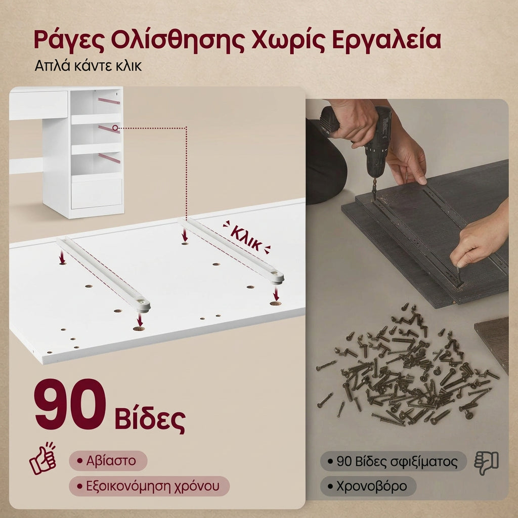 Τραπέζι Μπουντουάρ Μακιγιάζ Tουαλέτας Λευκό 40 x 80 x 144 εκ. με Καθρέφτη και φώτα LED Πολύπριζο Συρτάρια καθρέφτης 3 χρώματα Φωτός  RD-T246WB01