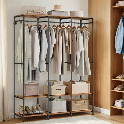 Open Wardrobe Entrance Wardrobe Shelf Clothes Hanger Coat Stand 40 x 141 x 180 cm Vintage Brown RG-R005B01 