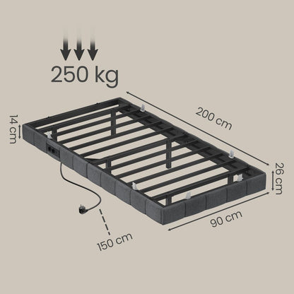 Επενδυμένο Κρεβάτι Μονό 90x200 με LED Φωτισμό, Πρίζες Φόρτισης & Μαλακή Επένδυση RMB-B35162G101