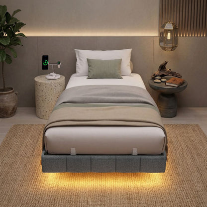 Επενδυμένο Κρεβάτι Μονό 90x200 με LED Φωτισμό, Πρίζες Φόρτισης & Μαλακή Επένδυση RMB-B35162G101