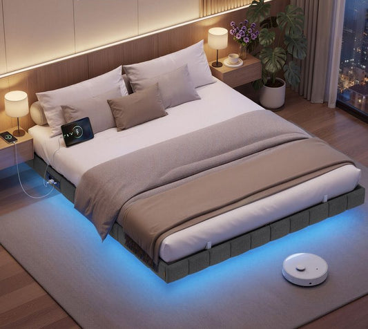 Επενδυμένο Κρεβάτι 160x200 με LED Φωτισμό, Πρίζες Φόρτισης & Μαλακή Επένδυση RMB-B35165G101