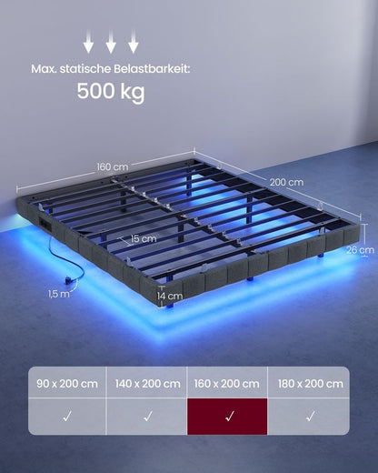 Επενδυμένο Κρεβάτι 160x200 με LED Φωτισμό, Πρίζες Φόρτισης & Μαλακή Επένδυση RMB-B35165G101
