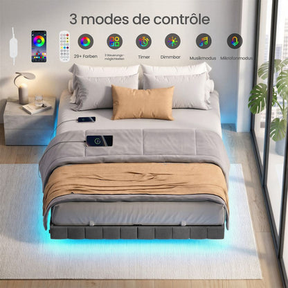 Επενδυμένο Κρεβάτι 180x200 με LED Φωτισμό, Πρίζες Φόρτισης & Μαλακή Επένδυση RMB-B35168G101