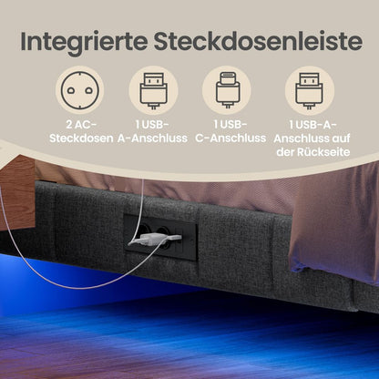 Επενδυμένο Κρεβάτι 180x200 με LED Φωτισμό, Πρίζες Φόρτισης & Μαλακή Επένδυση RMB-B35168G101
