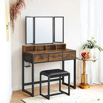 Schminktisch Schminktisch Schlafzimmer Schminktisch mit Hocker Spiegel Vintage Braun RV-T004B01