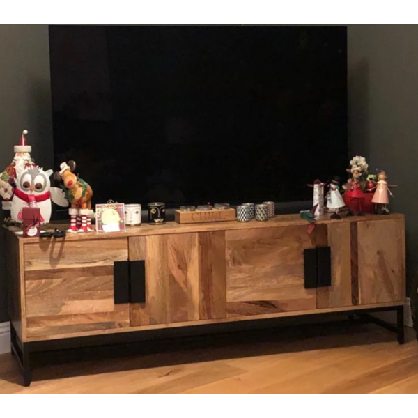 HiFi TV Cabinet Low Sideboard in Solid Wood and Metal Legs 1285863
