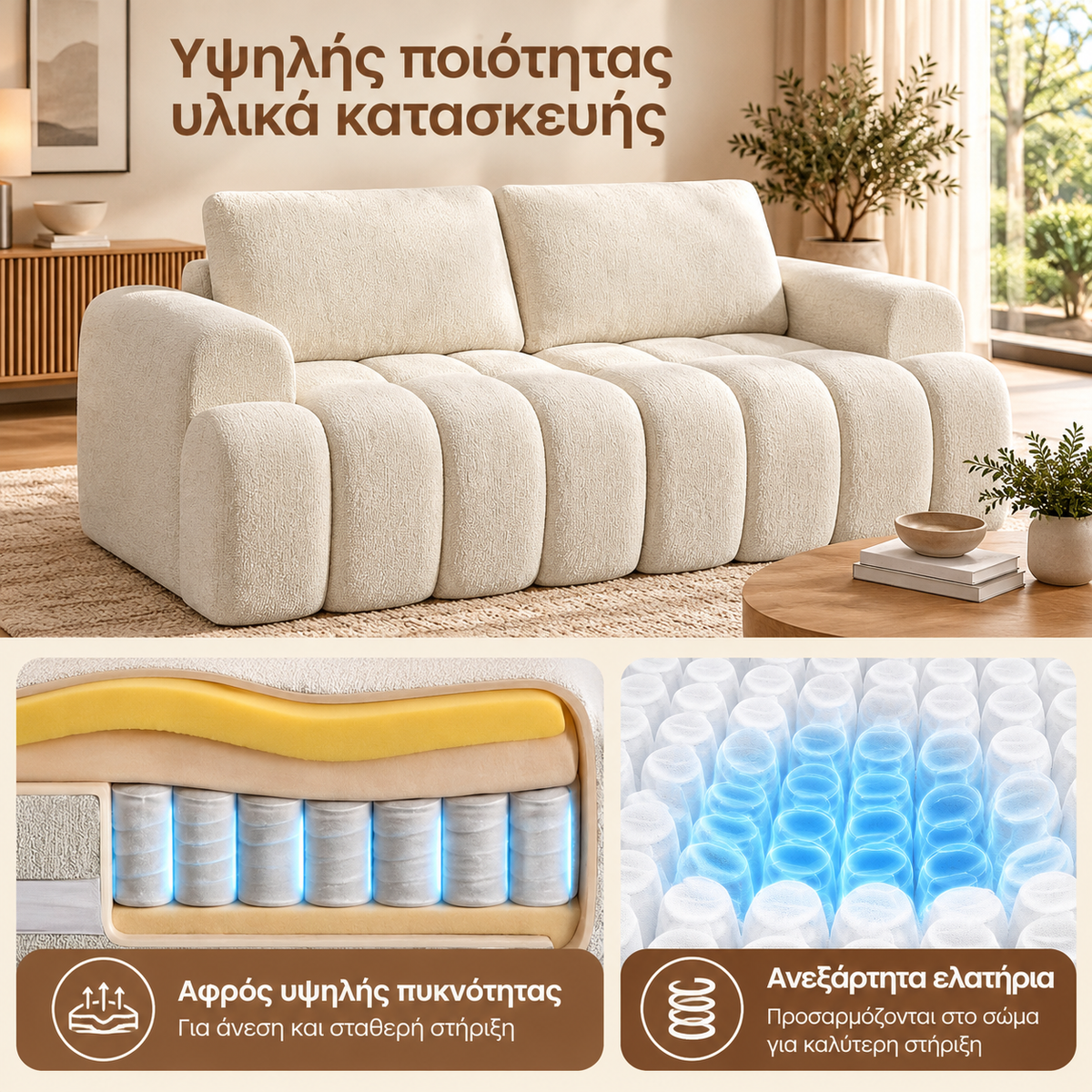 Καναπές Διθέσιος Λευκός Σχεδιασμό Αφρό Υψηλής Πυκνότητας  Χωρίς Συναρμολόγηση 176 x 92 x 85 εκ.  LC-SB35168W101