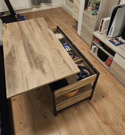 Höhenverstellbarer Couchtisch mit Schubladen braun schwarz LC-T209K01
