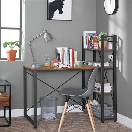 120 cm langer Computertisch mit Regalen rechts oder links Home Office Braun oder Schwarz LW-D48X
