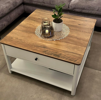 Large Coffee Table Central Seating Square White with Drawers LC-T207T14