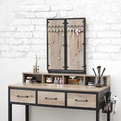 Schminktisch mit Klappspiegel Schlafzimmer Schminktisch mit Hocker Schubladen Industriedesign Grau RV-T004B02