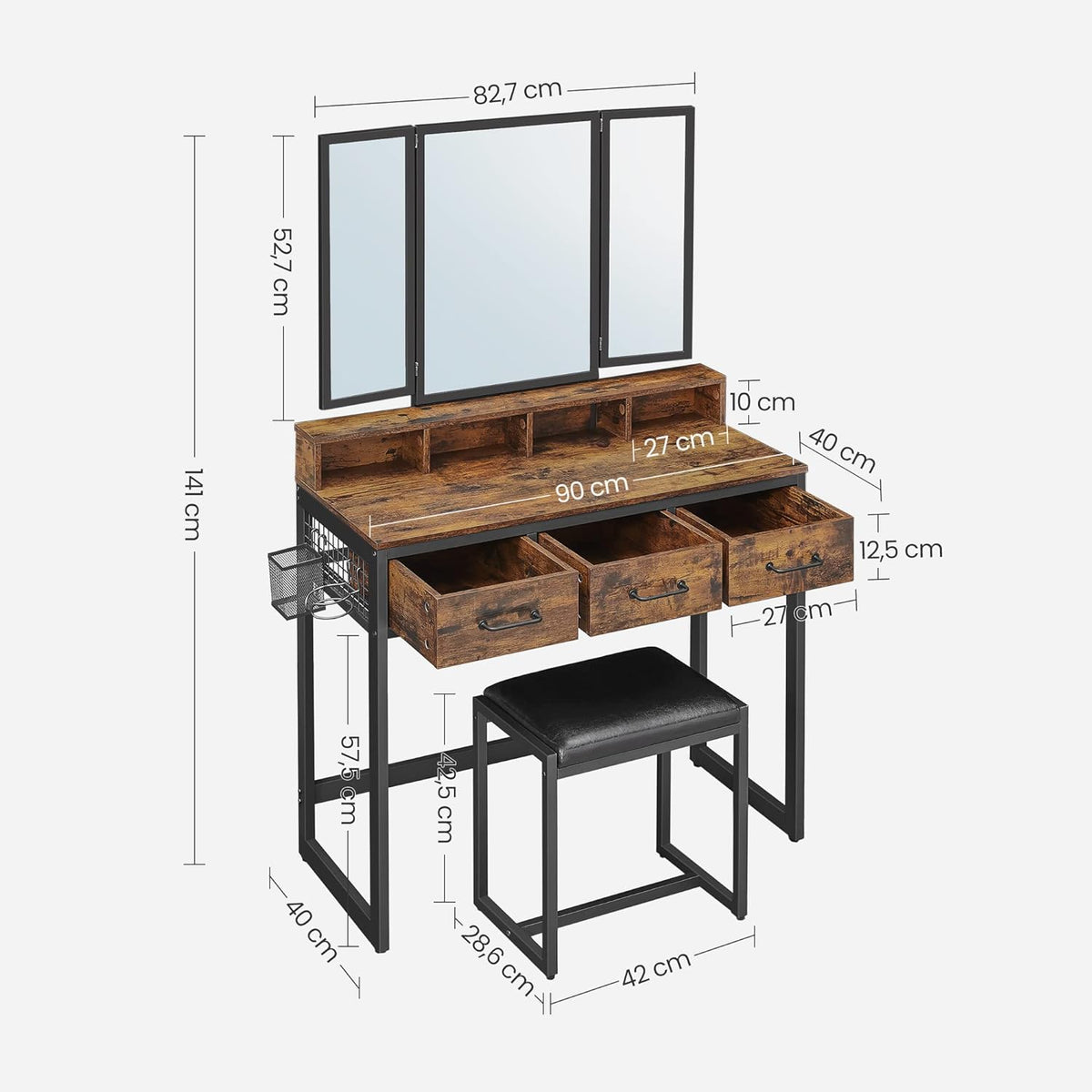 Schminktisch Schminktisch Schlafzimmer Schminktisch mit Hocker Spiegel Vintage Braun RV-T004B01