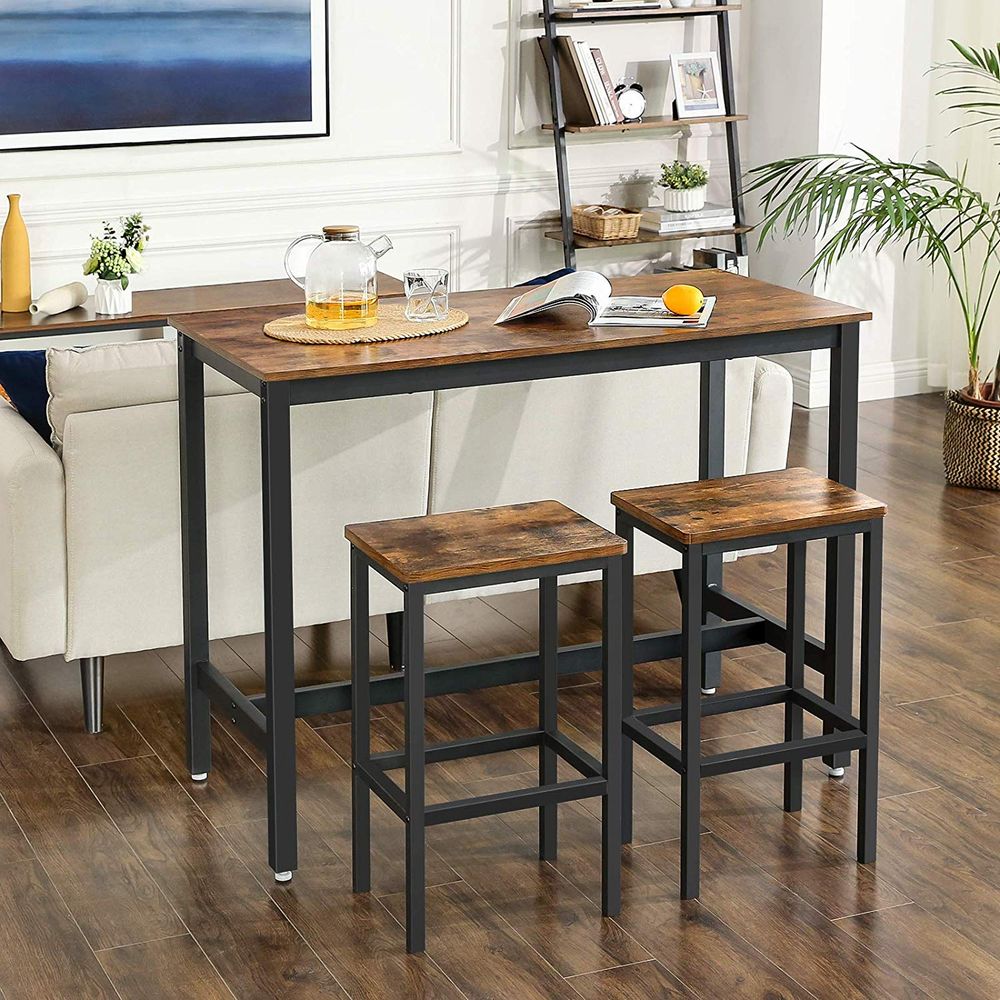 Küchen-Bartisch, hoher Tisch mit 2 und 4 Hockern, Barbank, Küchentisch und Stühle, Vintage-Braun, LB-T15X