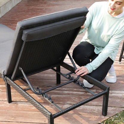 Gartenliege mit Kissen, verstellbare Rückenlehne, Schwarz, GC-B27GYV1