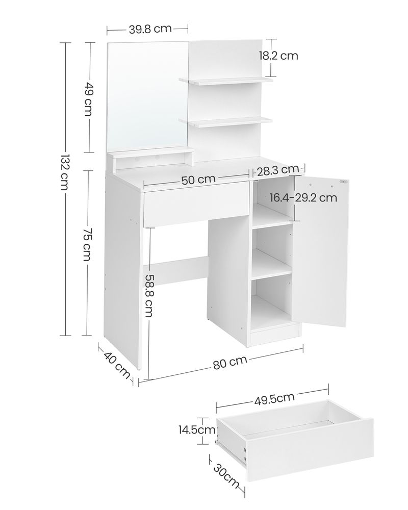 Dressing Table Makeup Dressing Table Bedroom Toilet Mirror Cabinet White B34-RDT119W01