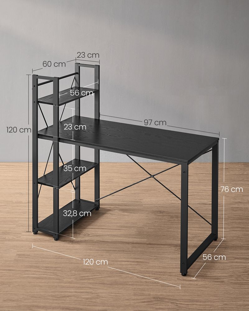 Γραφείο Υπολογιστή μήκους 120 cm με ράφια δεξιά ή αριστερά Καφέ ή Μαύρο και Λευκό LW-D48X