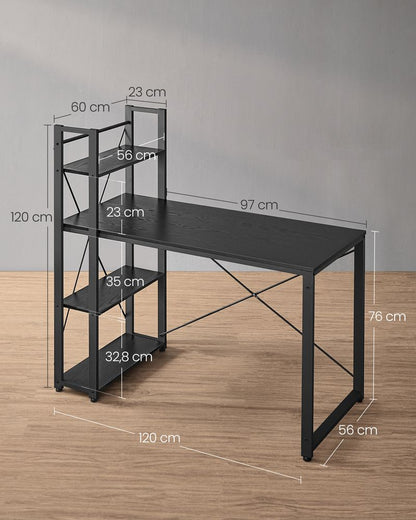 Γραφείο Υπολογιστή μήκους 120 cm με ράφια δεξιά ή αριστερά Καφέ ή Μαύρο και Λευκό LW-D48X