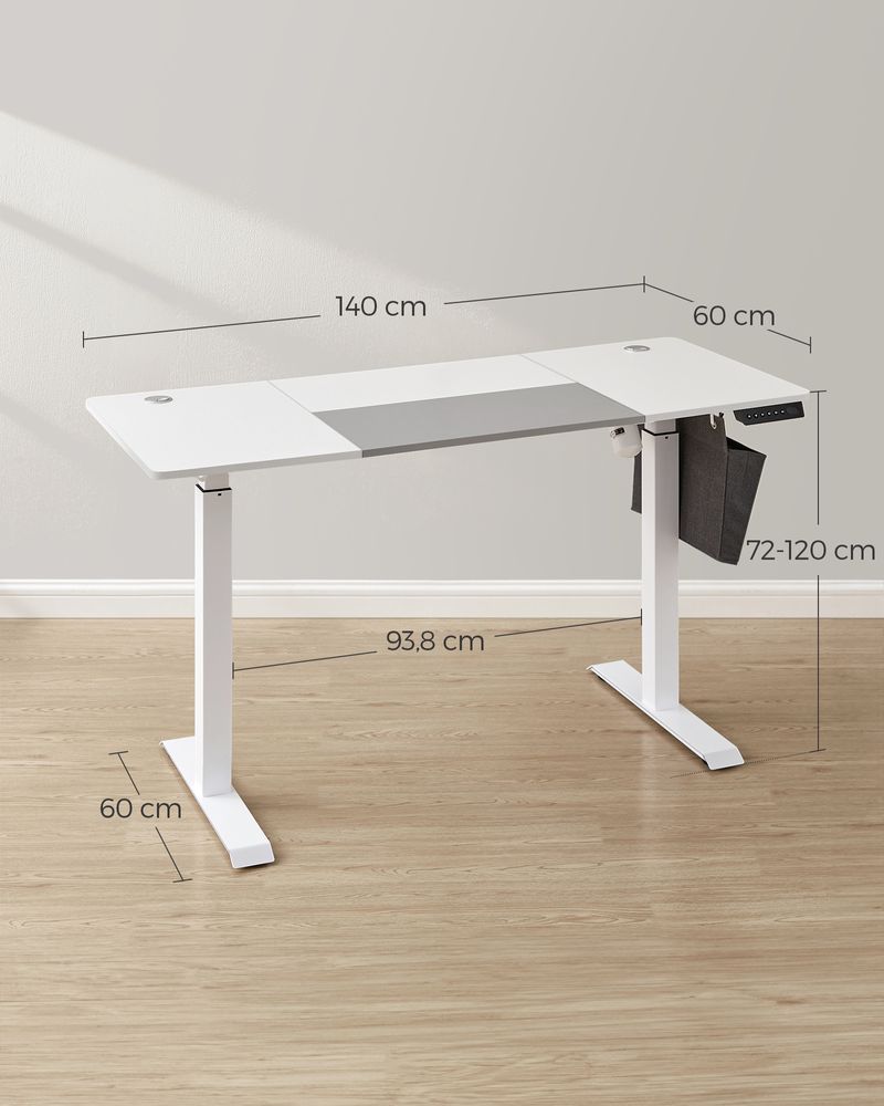Höhenverstellbarer elektrischer Schreibtisch Weiß Grau 60 x 140 cm LS-D016W02 