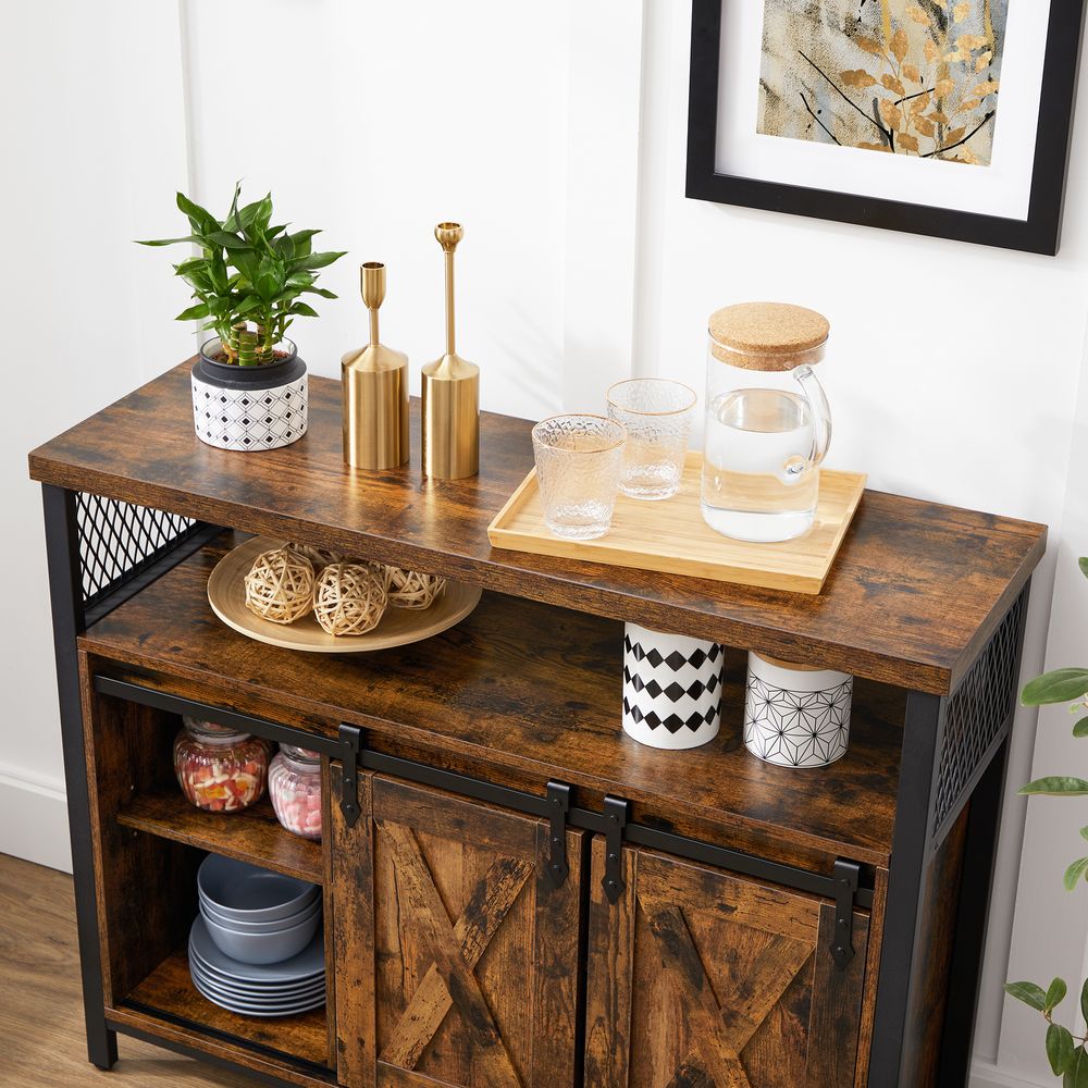 Buffet Cabinet Console TV Cabinet with 2 Sliding Doors Industrial for living room vintage brown LS-C092B01