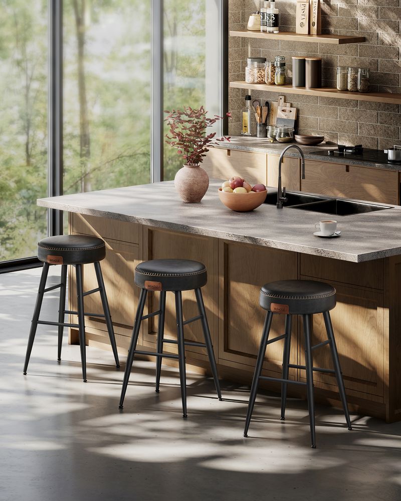 Kitchen Pass Stool Set of 4 Half Stool 63cm Bar EKHO Leather Retro Style LB-C280K01 
