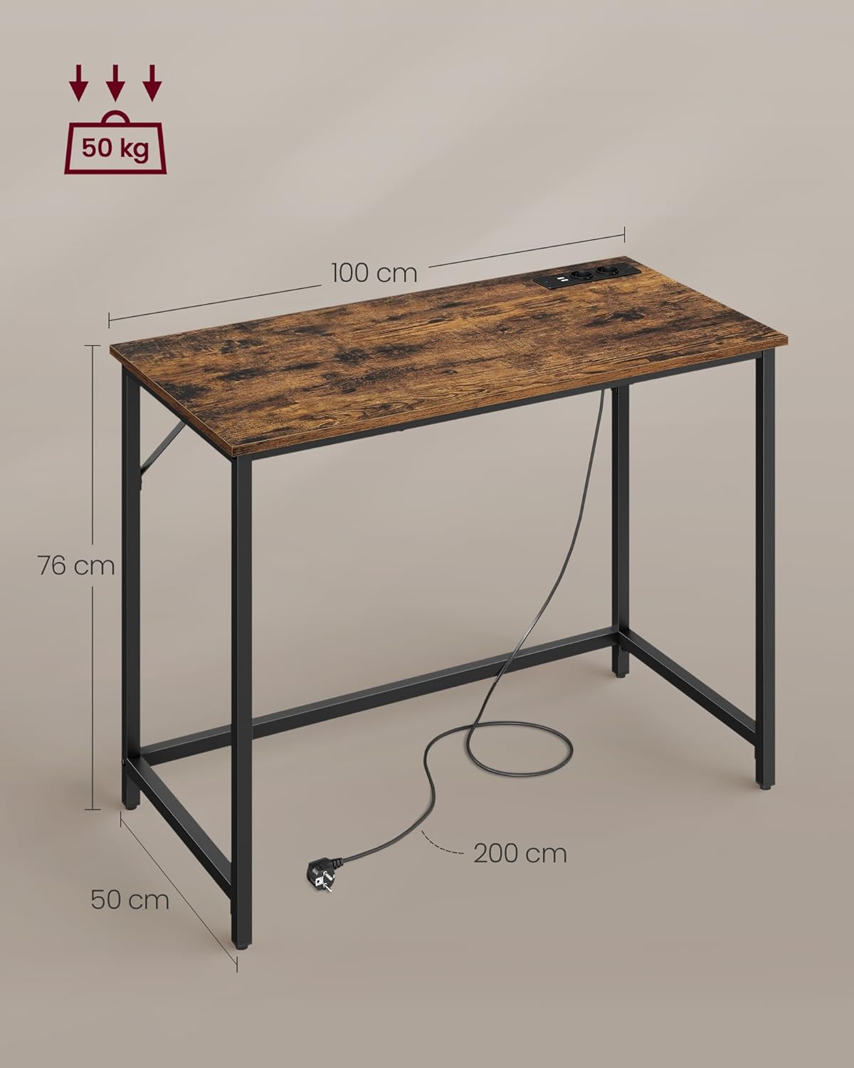 Computertisch Tisch mit LED-Licht Steckdose Heimschreibtisch Vintage Braun Schwarz LW-D141B81 