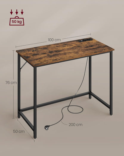 Computertisch Tisch mit LED-Licht Steckdose Heimschreibtisch Vintage Braun Schwarz LW-D141B81 