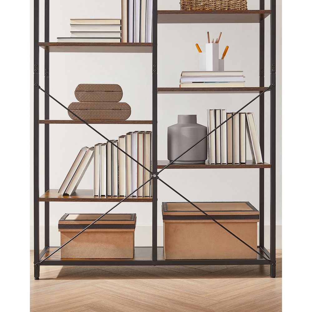 Großes Bücherregal für Wohnzimmer, Schreibtisch, Vintage-Braun LL-S155B01