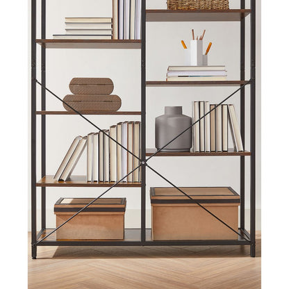 Großes Bücherregal für Wohnzimmer, Schreibtisch, Vintage-Braun LL-S155B01