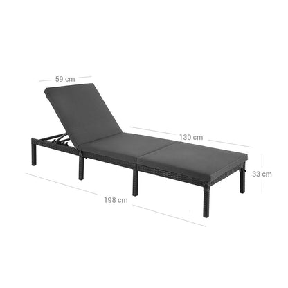 Gartenliege mit Kissen, verstellbare Rückenlehne, Schwarz, GC-B27GYV1