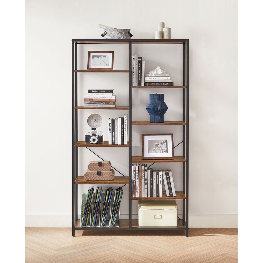 Großes Bücherregal für Wohnzimmer, Schreibtisch, Vintage-Braun LL-S155B01