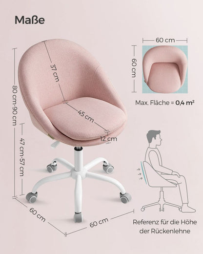Bürostuhl, rosafarbener Schminktisch, drehbar, höhenverstellbar, platzsparend, OB-G020P01