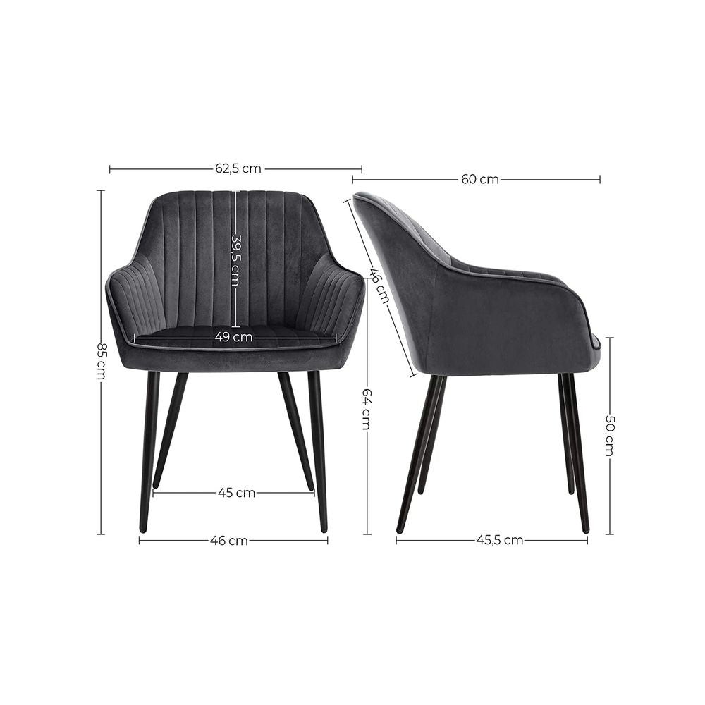 Dining Chair Armchair Dining Chairs with Arms Set 2pcs Velvet Living Room Bedroom Office Gray LD-C087G02