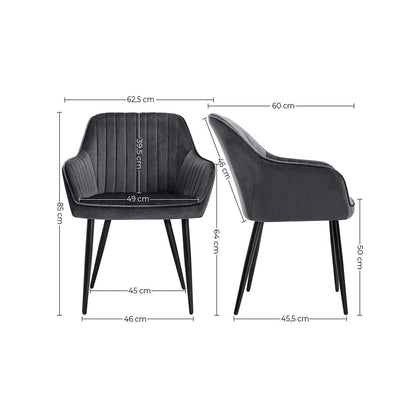 Dining Chair Armchair Dining Chairs with Arms Set 2pcs Velvet Living Room Bedroom Office Gray LD-C087G02