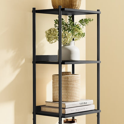 6 Tier Bookcase Tall Door Shelf Rattan Boho Metal Frame Black LL-S122B56
