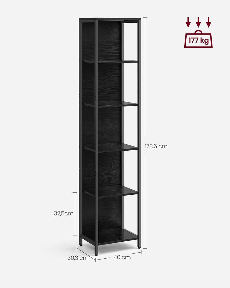 Βιβλιοθήκη με LED Φωτισμό 178 εκ Ύψος Ραφιέρα Βιτρίνα Μαύρη 6 Ράφια LL-S120B57