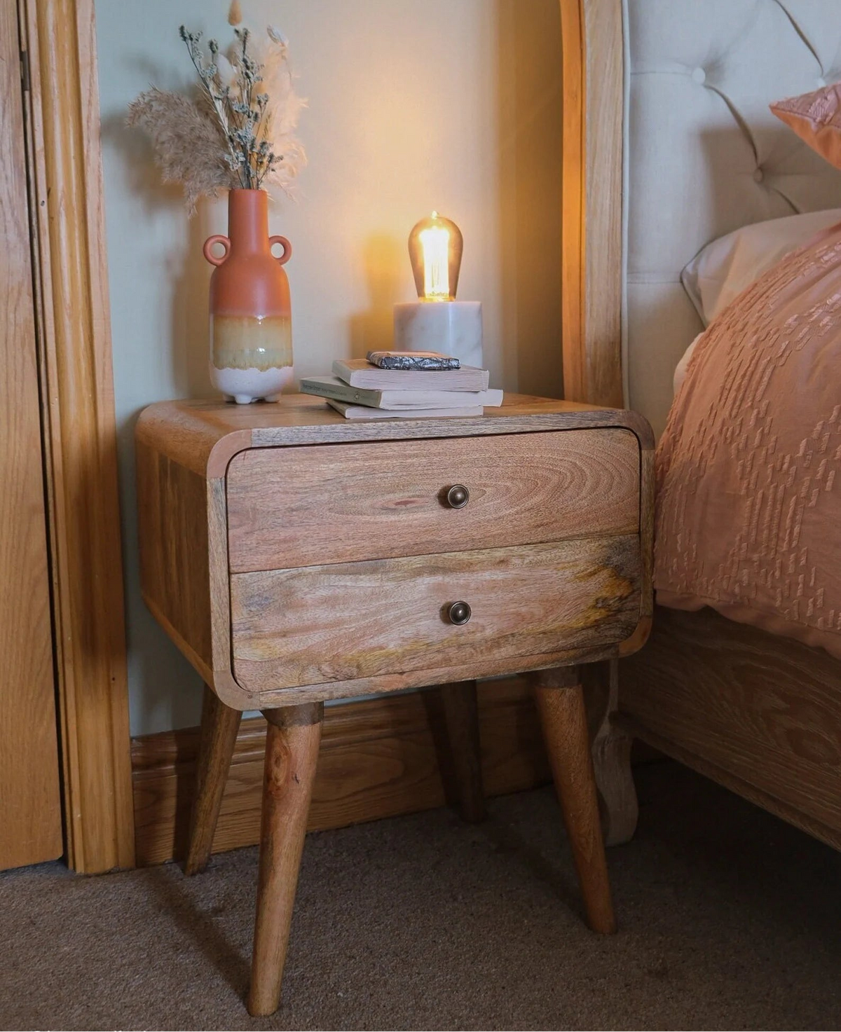 Side Table Side Table Solid Oak Wood With Drawers Scandinavian Style IN711