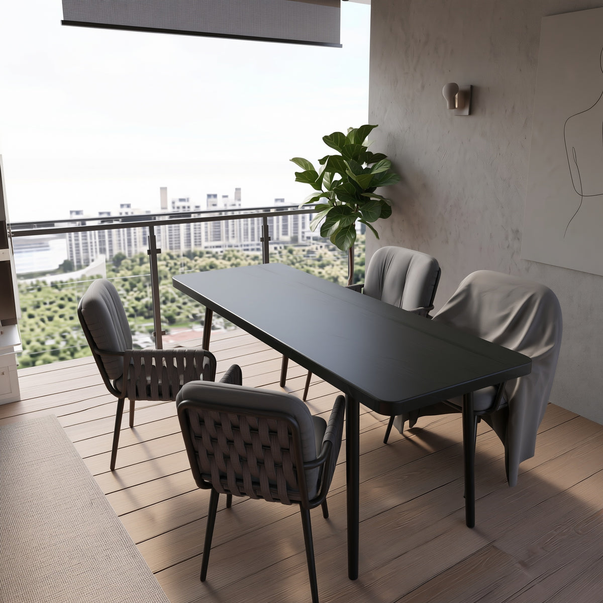 Σετ Τραπεζαρίας Κήπου με Καρέκλες Rope Τραπέζι Tempered Glass & Μεταλλικός Σκελετός 140x80x75 εκ. POS-163053229