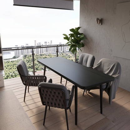 Σετ Τραπεζαρίας Κήπου με Καρέκλες Rope Τραπέζι Tempered Glass & Μεταλλικός Σκελετός 140x80x75 εκ. POS-163053229