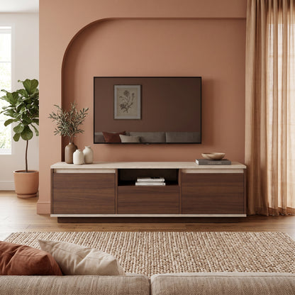 Έπιπλο Τηλεόρασης Βάση TV 160x30x42 εκ Καρυδί με Μπεζ Τραβερτίνη 241NRD1415