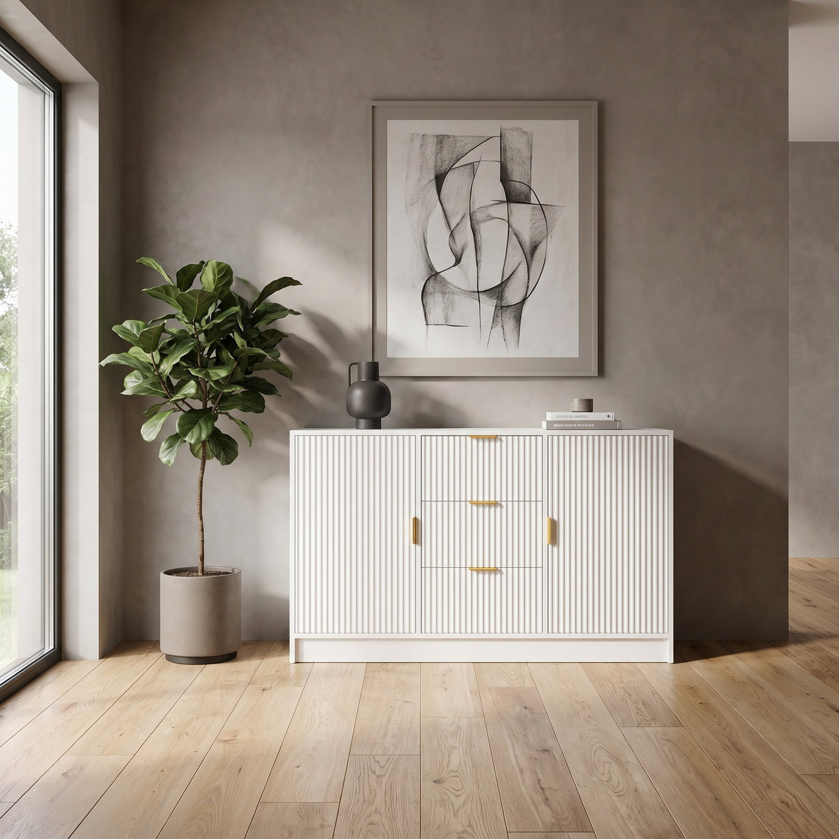 Τραπέζι Μπουφές Κονσόλα με Ντουλάπια και Συρτάρια Ανάγλυφο Σχεδιασμό 118x40 εκ POS-162844219
