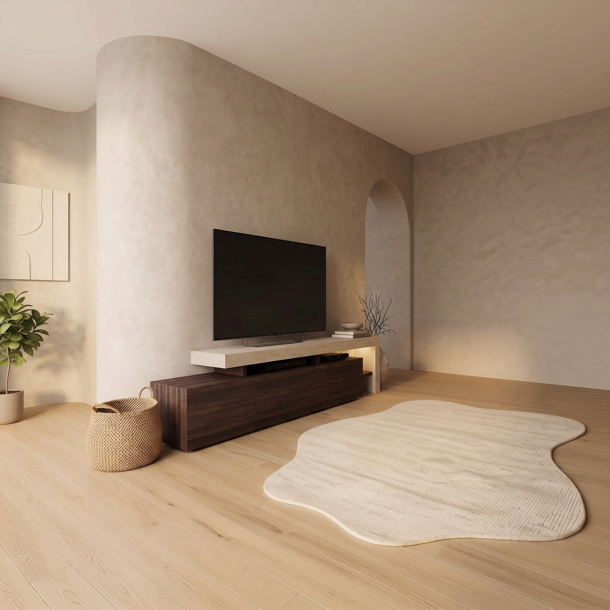 Έπιπλο Τηλεόρασης TV Βάση Σύνθεση με LED Φωτισμό 192x37x53 εκ Travertine Καρυδί | 382NRC2532