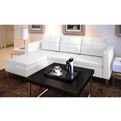 3er Ecksofa Büro Wohnzimmer mit Kissen Kunstleder Weiß 1241980